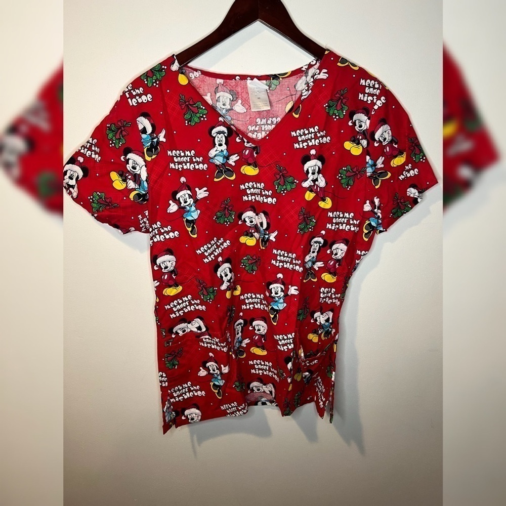 Disney Minnie and a Mickey Mouse Mistletoe scrub top